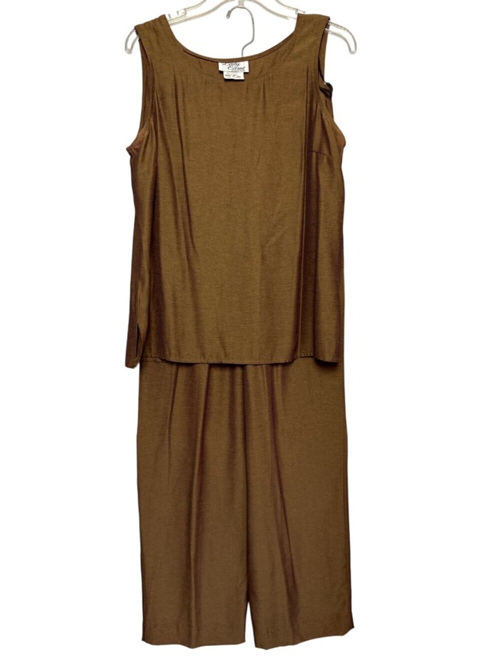 Lady Carol Womens Sleeveless Brown Pant Set Size 12 Lightweight Polyester Blend